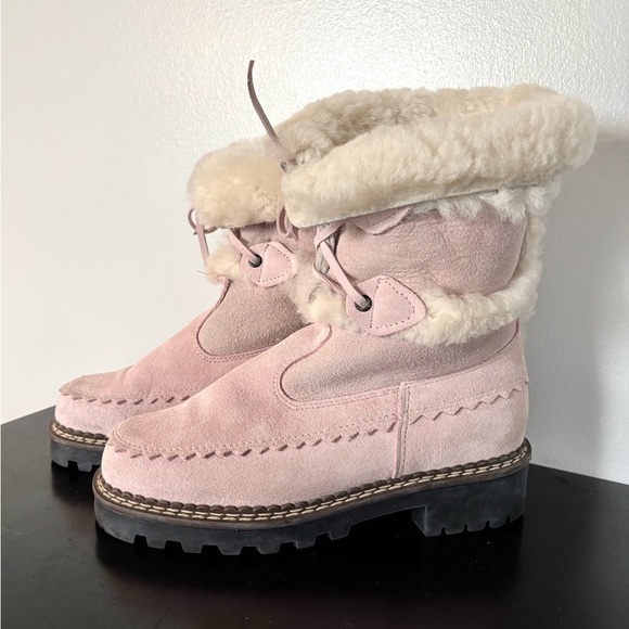 Blondo Shoes - Vintage Blondo Shearling Boots Womens 6B Light Pink Sheepskin Leather Winter